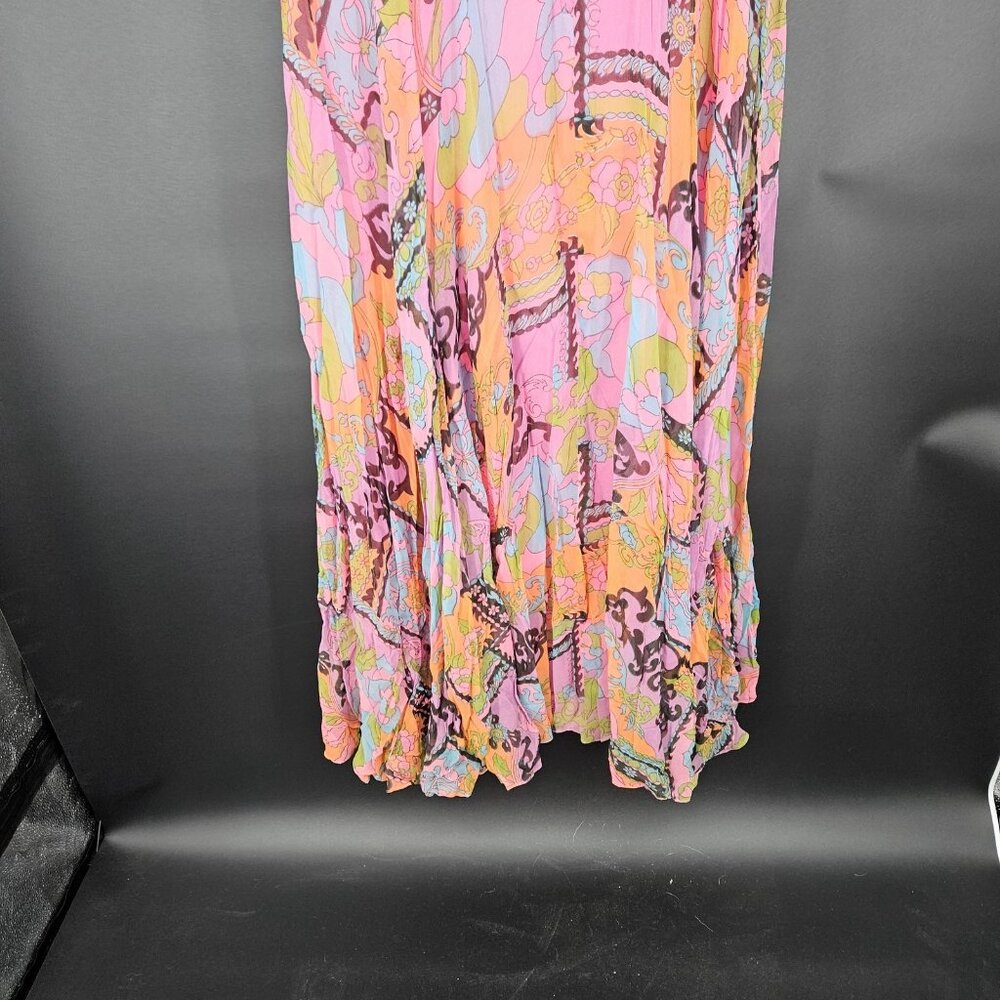 Vintage Elinor Gay Dress Womens 10 Pink Multi Cowl Neck Maxi Rayon 70s NEW Old - Picture 15 of 16